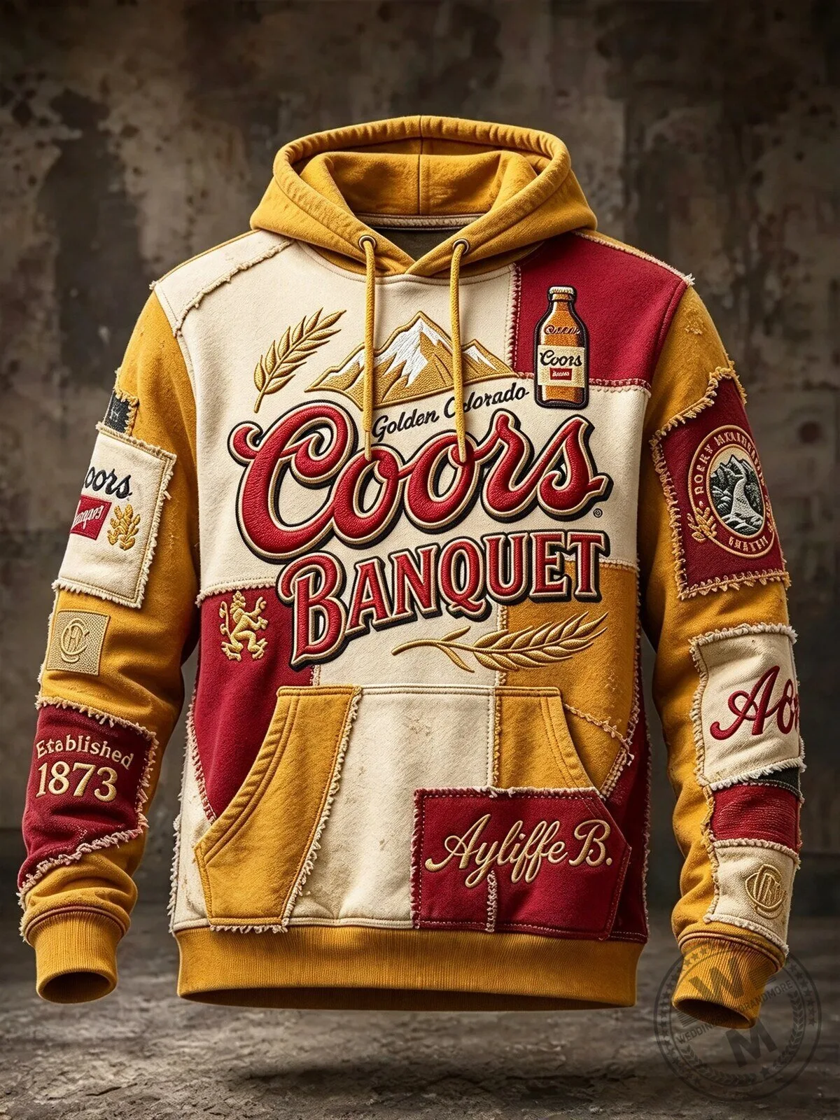 Coors Banquet Golden Colorado Vintage Patchwork Style Hoodie