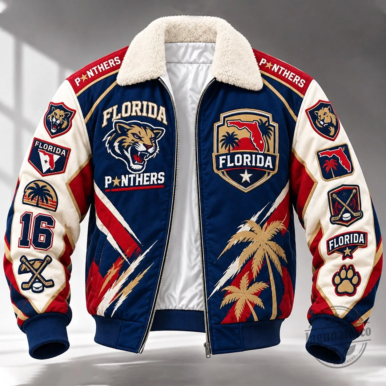 Florida Panthers National Hockey League Faux Shearling Collar Bomber Jacket