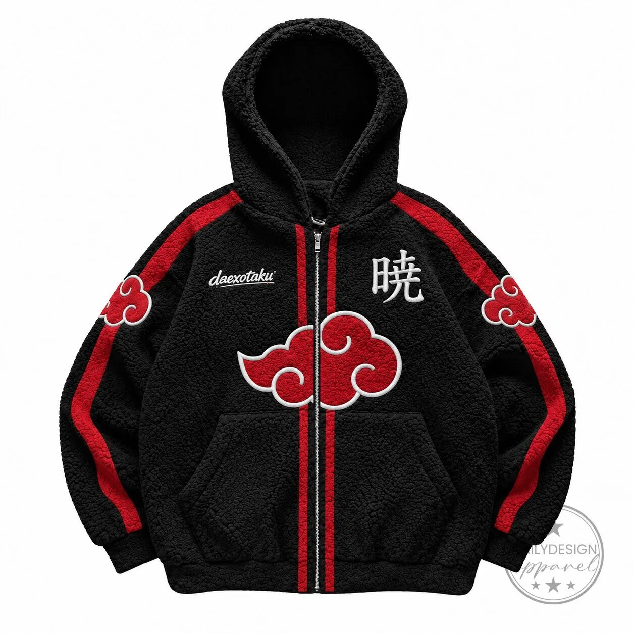 Naruto Akatsuki Red Cloud Symbol Fleece Zip-Up Hoodie