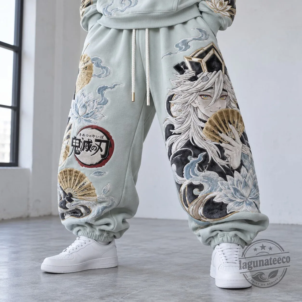 Demon Slayer Kimetsu no Yaiba Anime Embroidered Cotton Blend Sweatpants
