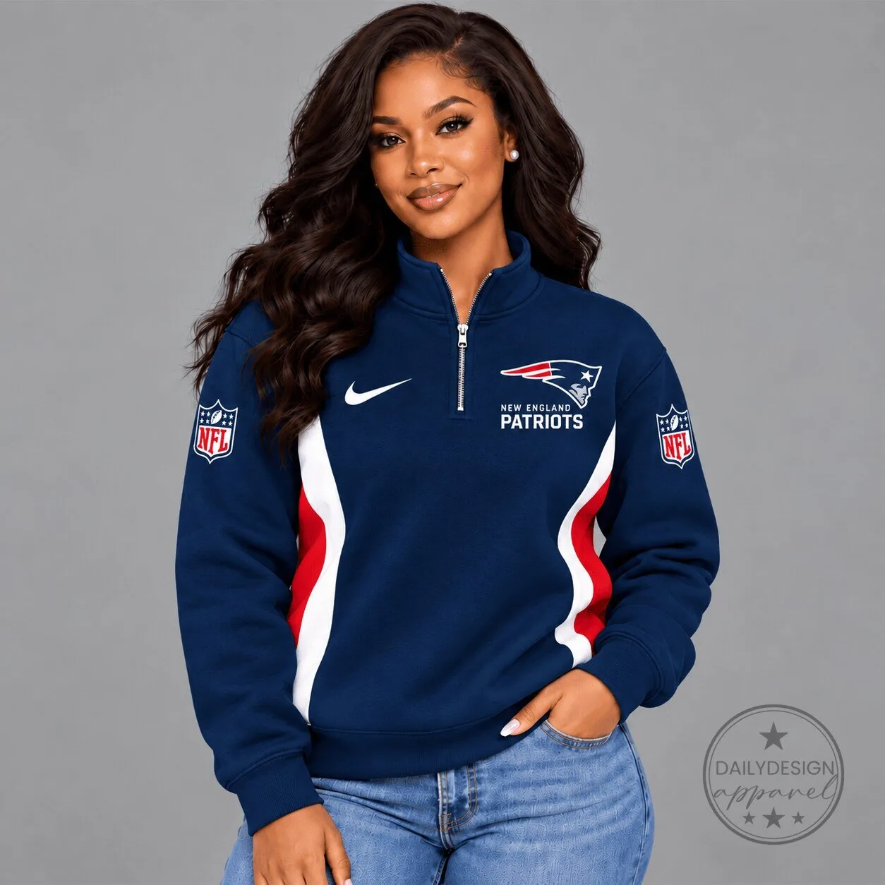 New England Patriots NFL Team Logo Quarter-Zip Sweatshirt for Game Day