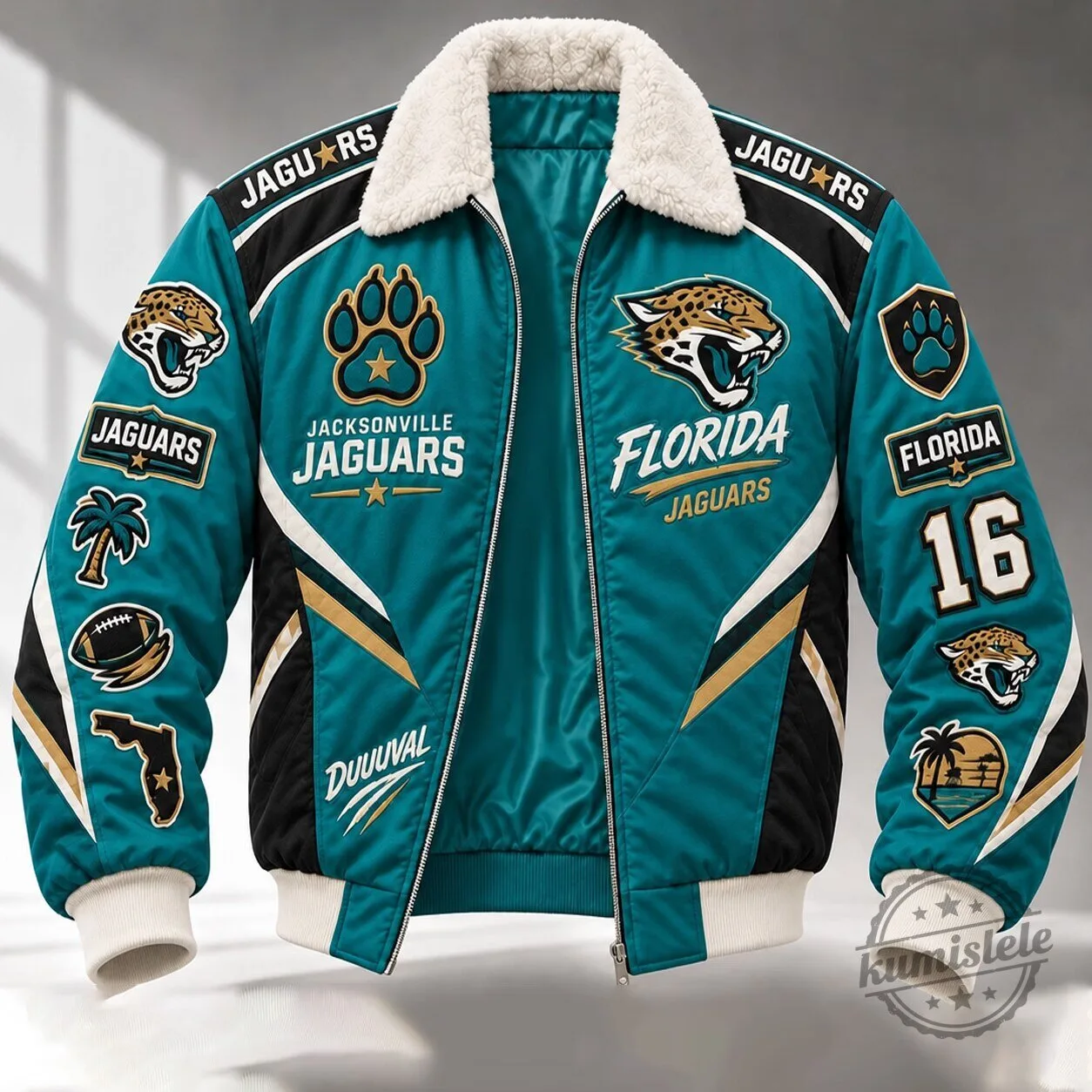 Jacksonville Jaguars Football Team Bomber Jacket with Sherpa Collar