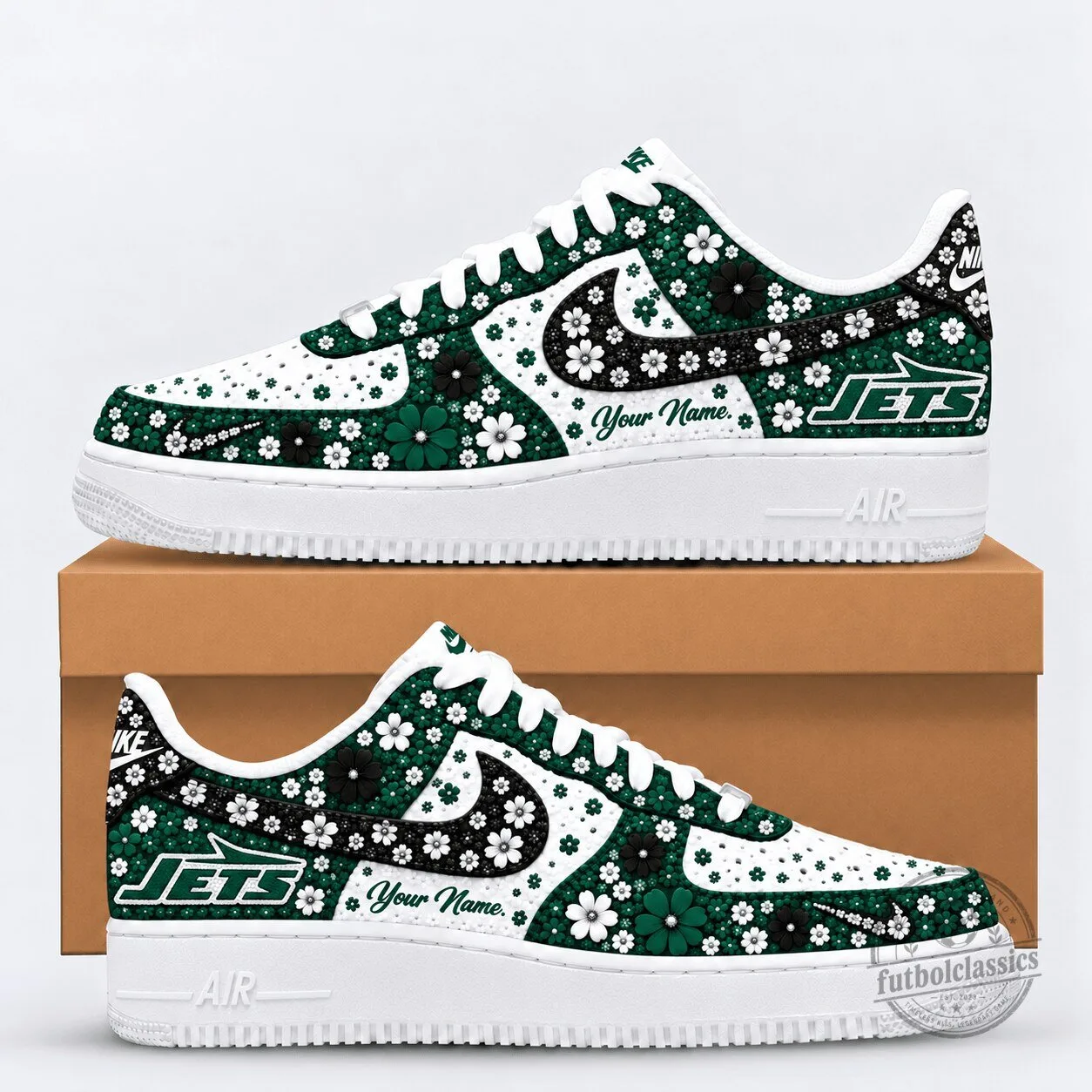 New York Jets Floral Heritage Custom Name White and Green Patterned Shoes