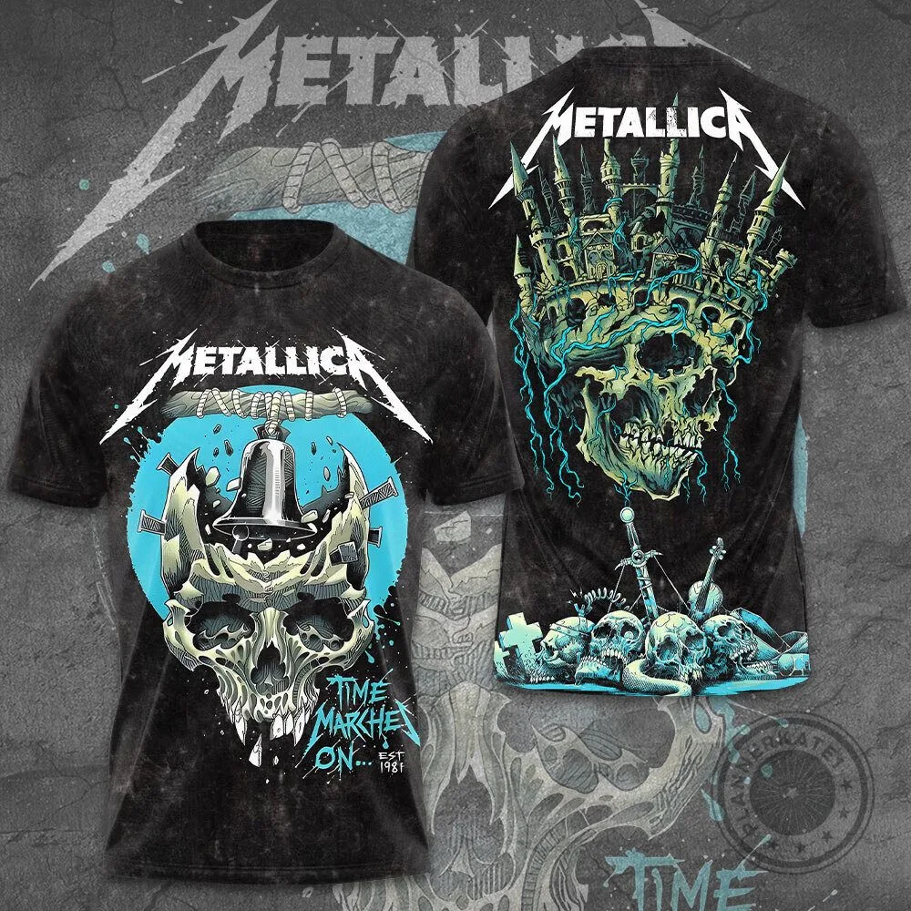 Metallica Time Marches On Skull Graphic Short Sleeve Heavy Metal Band T-Shirt
