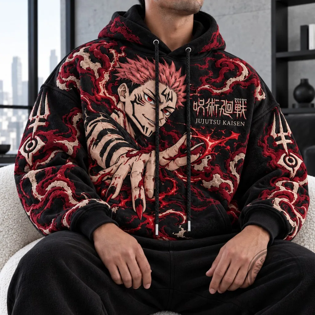 Jujutsu Kaisen Sukuna Anime Manga Character Embroidered Hoodie Jujutsu Kaisen Sukuna Anime Manga Character Embroidered Hoodie