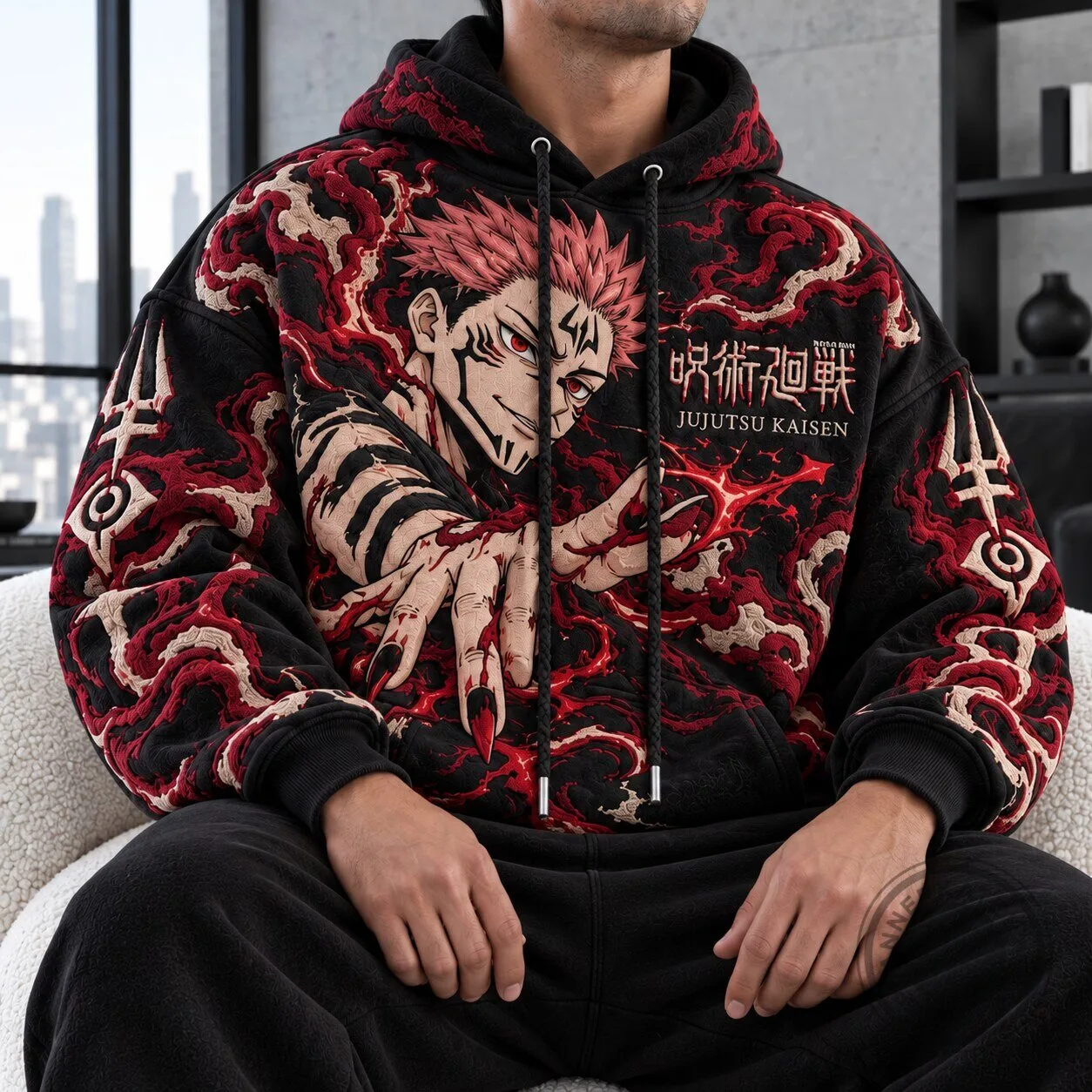 Jujutsu Kaisen Sukuna Anime Manga Character Embroidered Hoodie