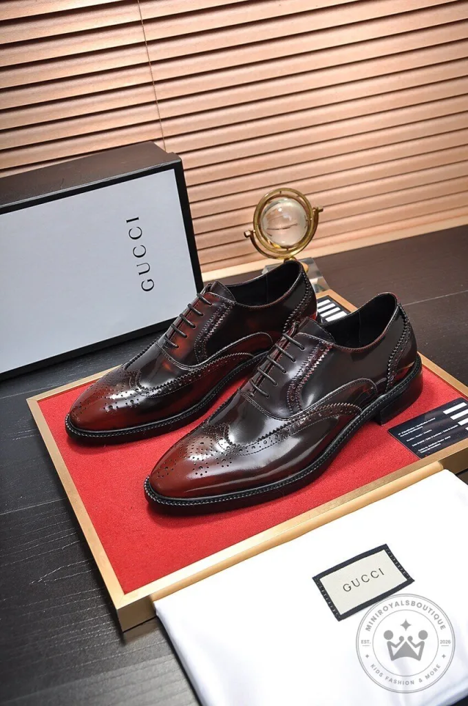 Gucci Men's Brown Leather Brogue Oxford Dress Shoes 32 Gucci Men's Brown Leather Brogue Oxford Dress Shoes