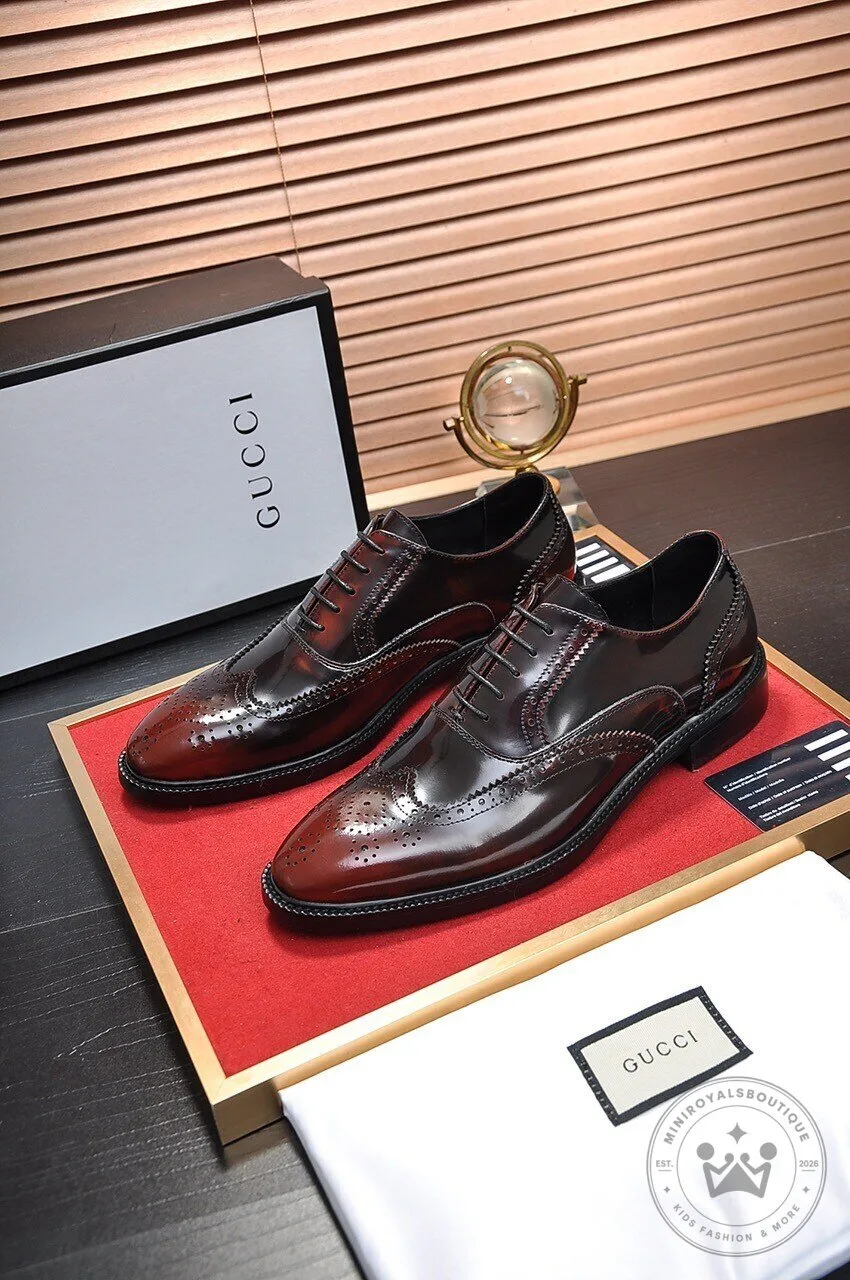 Gucci Men's Brown Leather Brogue Oxford Dress Shoes