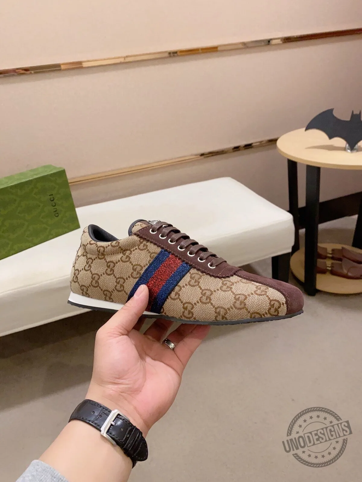 Gucci GG Supreme Canvas Brown Suede Low Top Sneakers for Men 5 Gucci GG Supreme Canvas Brown Suede Low Top Sneakers for Men