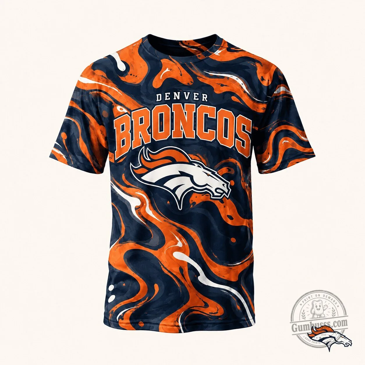 Denver Broncos NFL Fan Shirt, Hydro Swirl Design, Premium Team T-Shirt