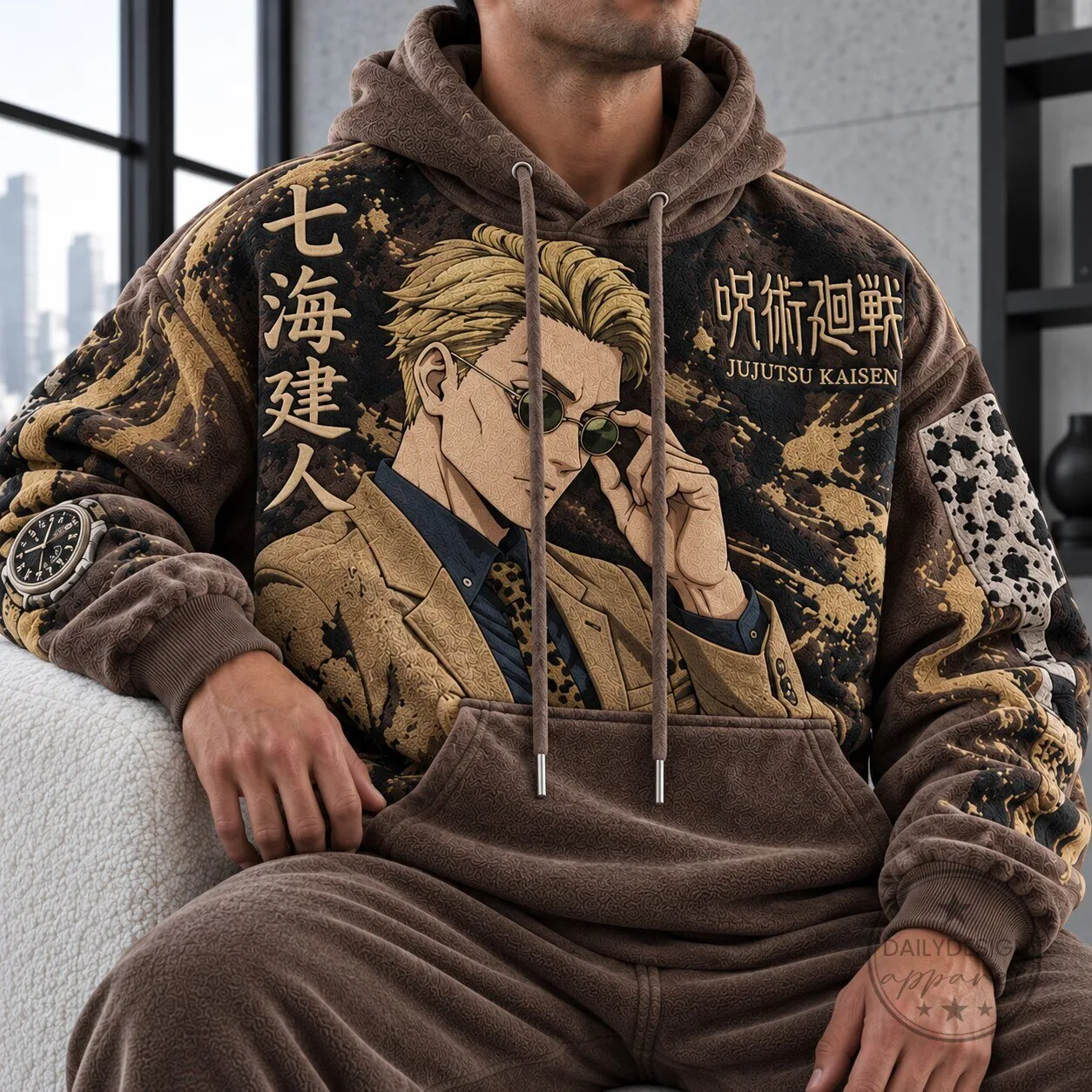 Kento Nanami Jujutsu Kaisen Anime Character Brown Fleece Hoodie