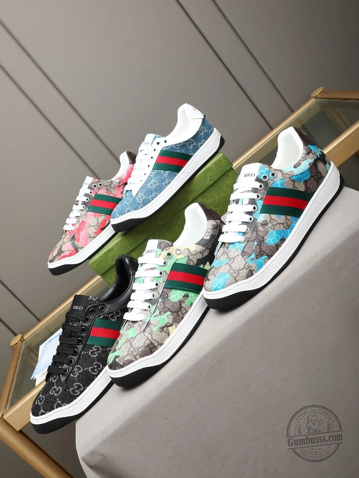 Gucci Blue Camouflage Print Ace Sneakers for Men and Women 7 Gucci Blue Camouflage Print Ace Sneakers for Men and Women