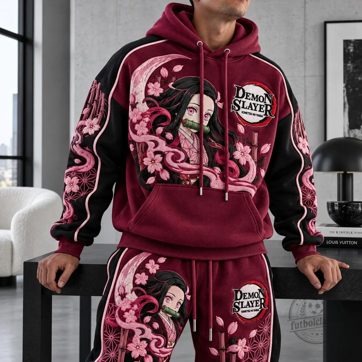 Demon Slayer Nezuko Kamado Anime Character Embroidered Pullover Hoodie