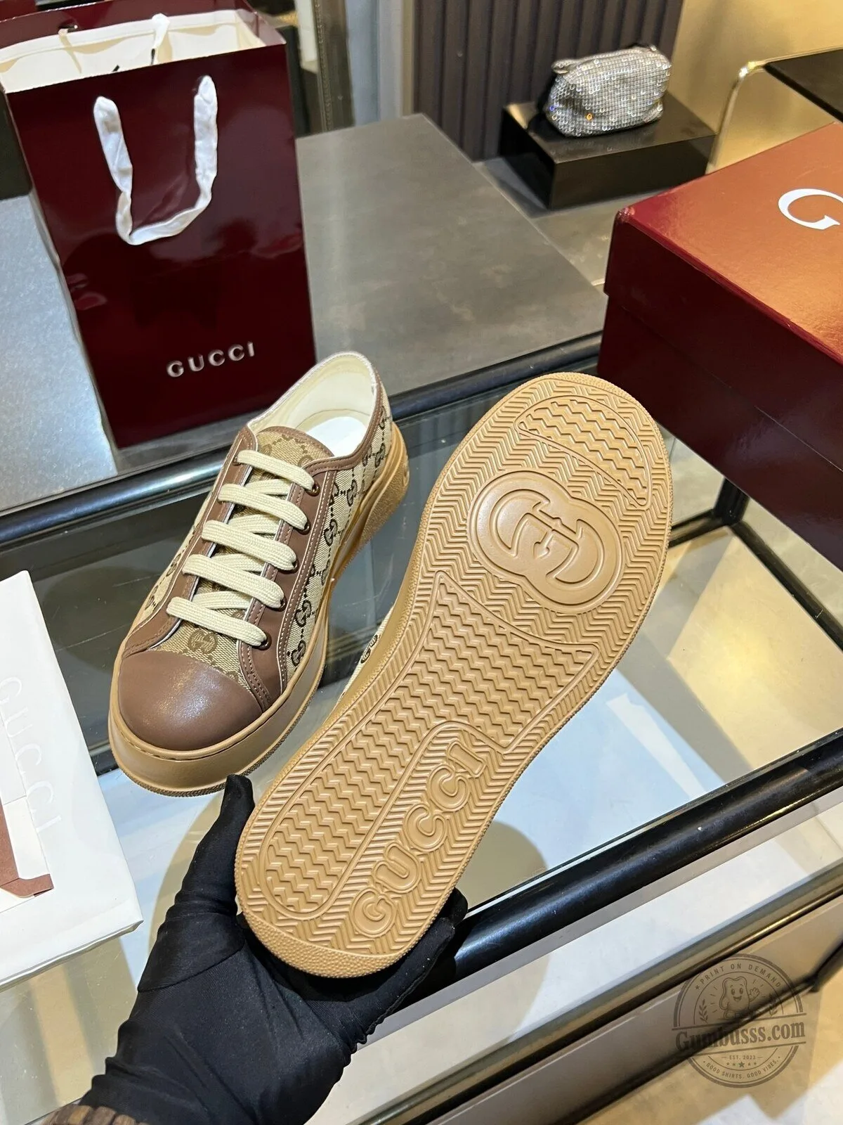 Gucci Monogram Canvas Leather Low Top Sneakers 6 Gucci Monogram Canvas Leather Low Top Sneakers