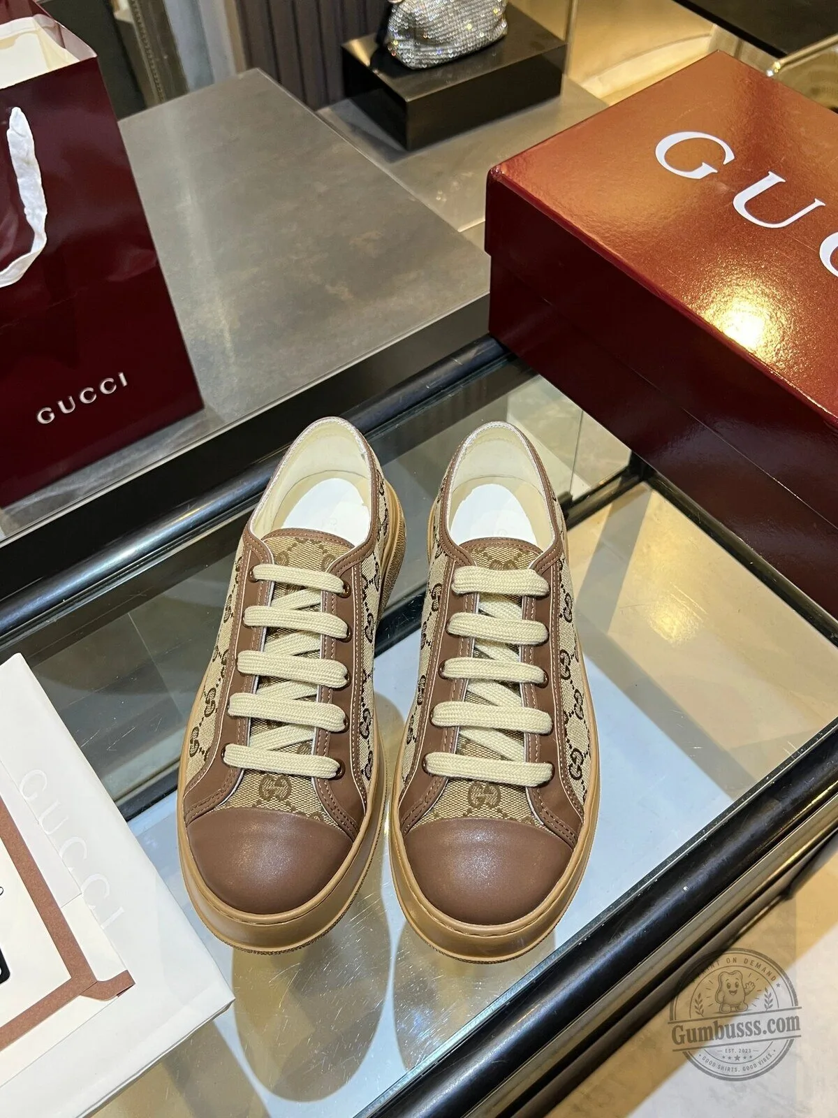 Gucci Monogram Canvas Leather Low Top Sneakers 7 Gucci Monogram Canvas Leather Low Top Sneakers
