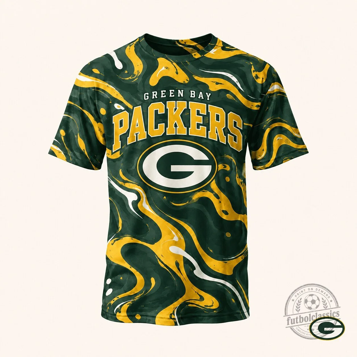 Green Bay Packers NFL Fan Shirt Swirl Design Football Team T-Shirt