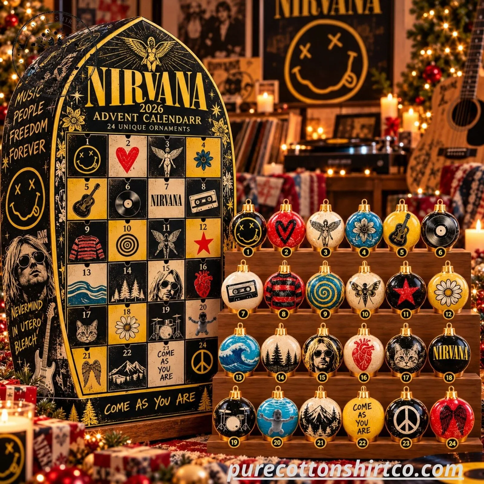 Nirvana Band Advent Calendar 2026 - Christmas Countdown Box with 24 Unique Ornaments