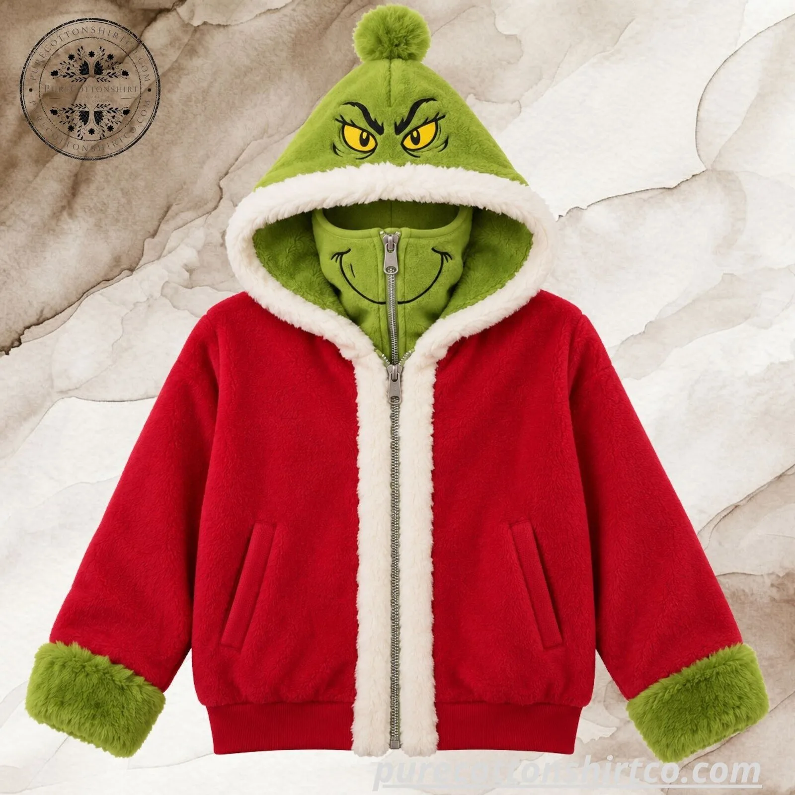 Christmas Grinch Plush Fleece Full Zip Gaiter Hooded 5 Christmas Grinch Plush Fleece Full Zip Gaiter Hooded