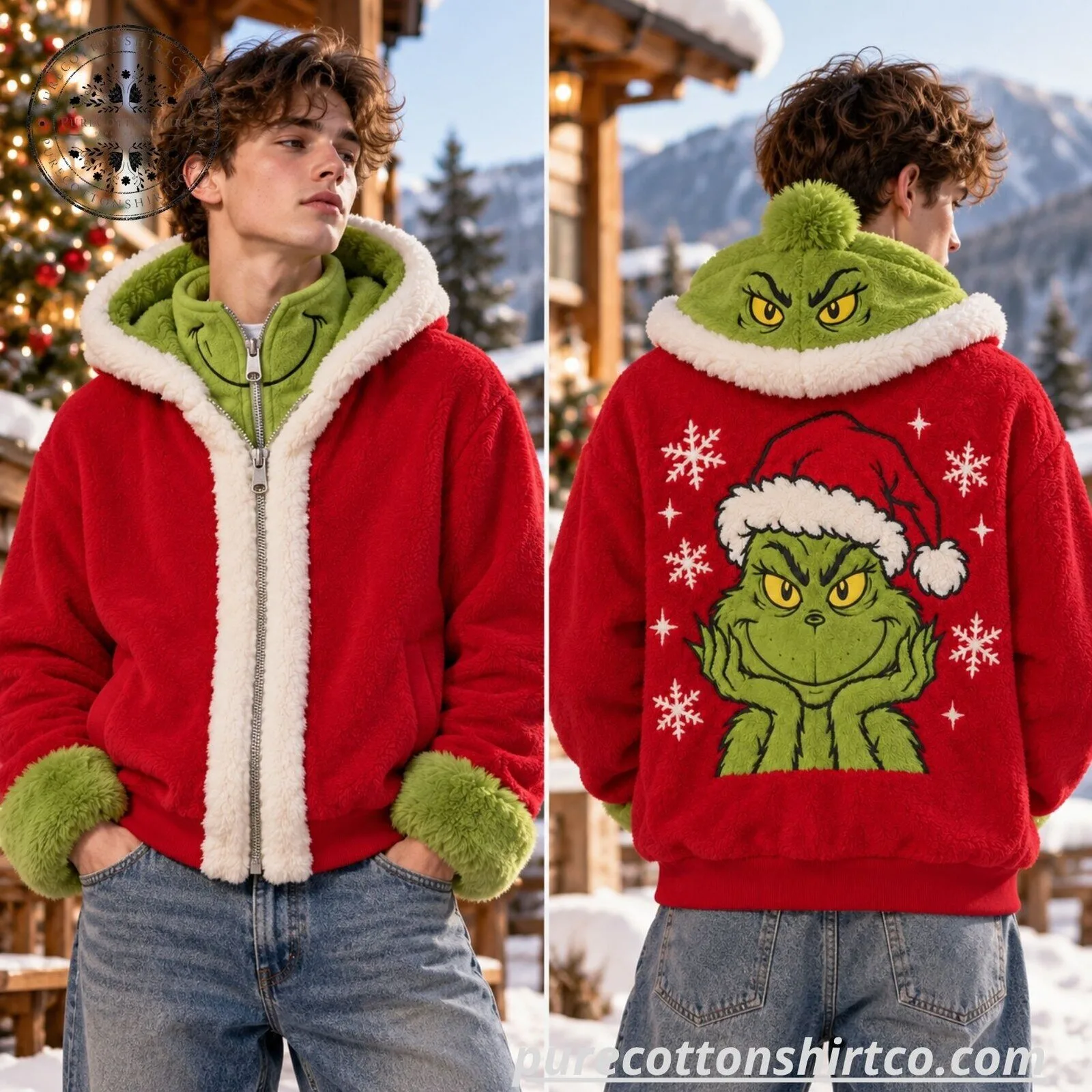 Christmas Grinch Plush Fleece Full Zip Gaiter Hooded 9 Christmas Grinch Plush Fleece Full Zip Gaiter Hooded