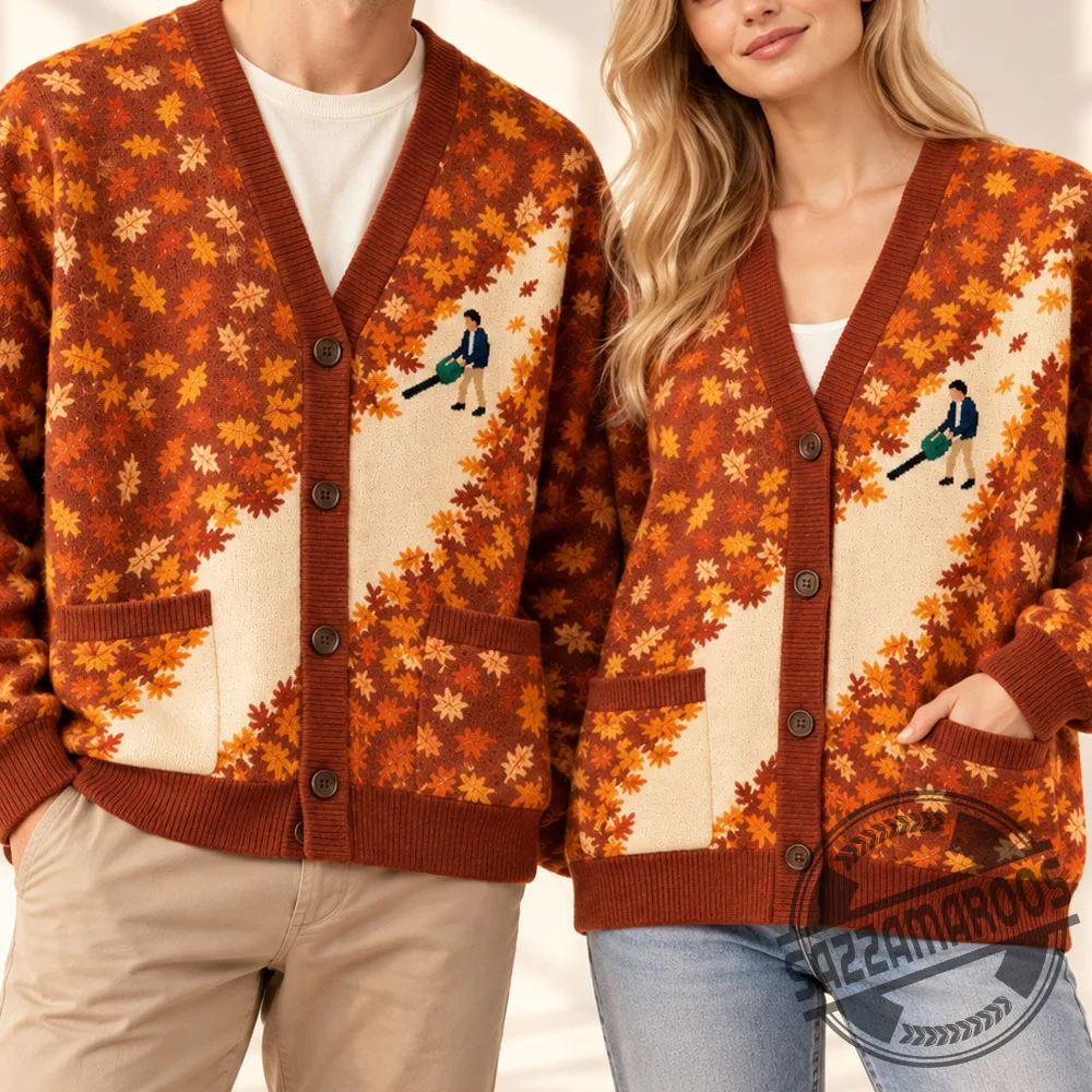 Leaf Blower Autumn Leaves Funny Knit Cardigan Sweater 2026 For Sale Leaf Blower Autumn Leaves Funny Knit Cardigan Sweater 2026 For Sale – image 2 of 4