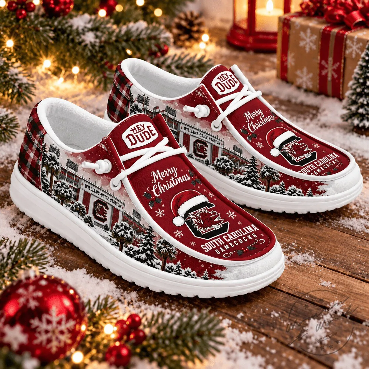 South Carolina Gamecocks Christmas Stadium Pattern Hey Dude Shoes