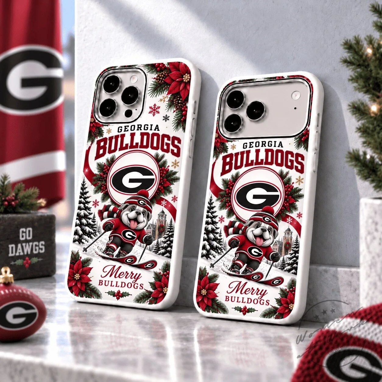Georgia Bulldogs Christmas Skiing Mascot Holiday Phone Case