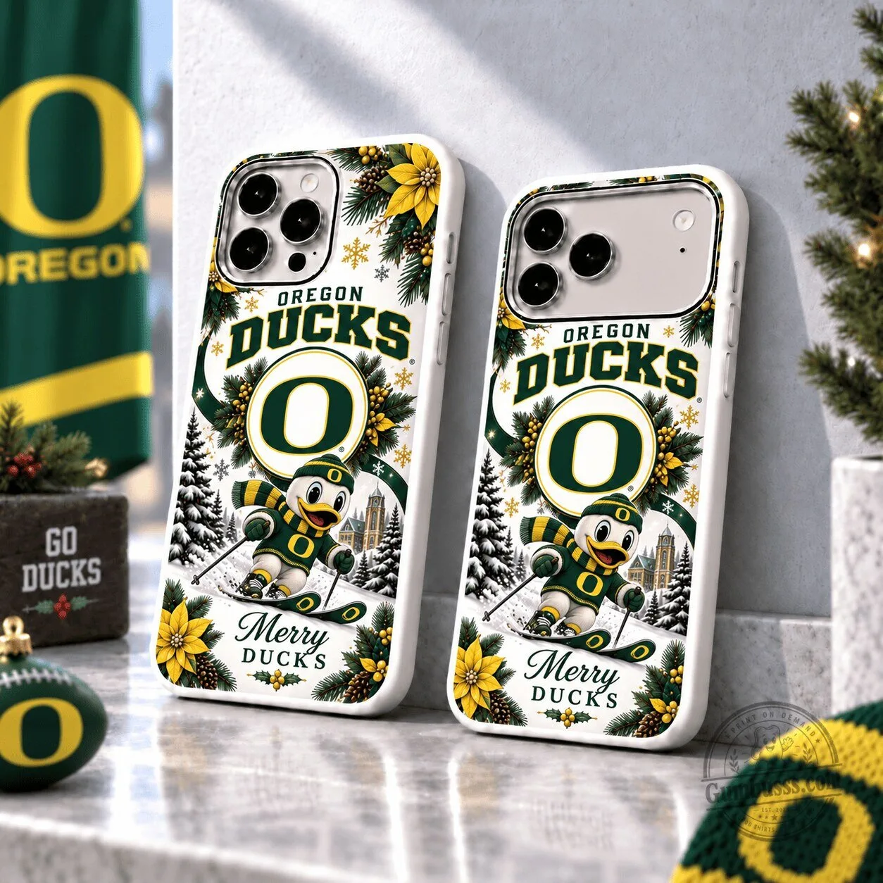 Oregon Ducks Christmas Skiing Mascot Phone Case Merry Ducks Holiday Gift 1 Oregon Ducks Christmas Skiing Mascot Phone Case Merry Ducks Holiday Gift