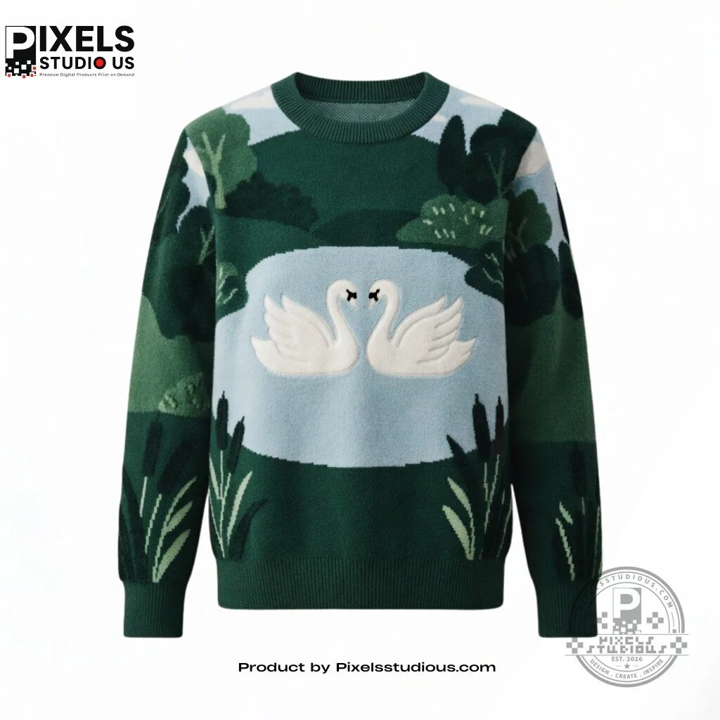 Swan Lake Landscape Knitted Sweater