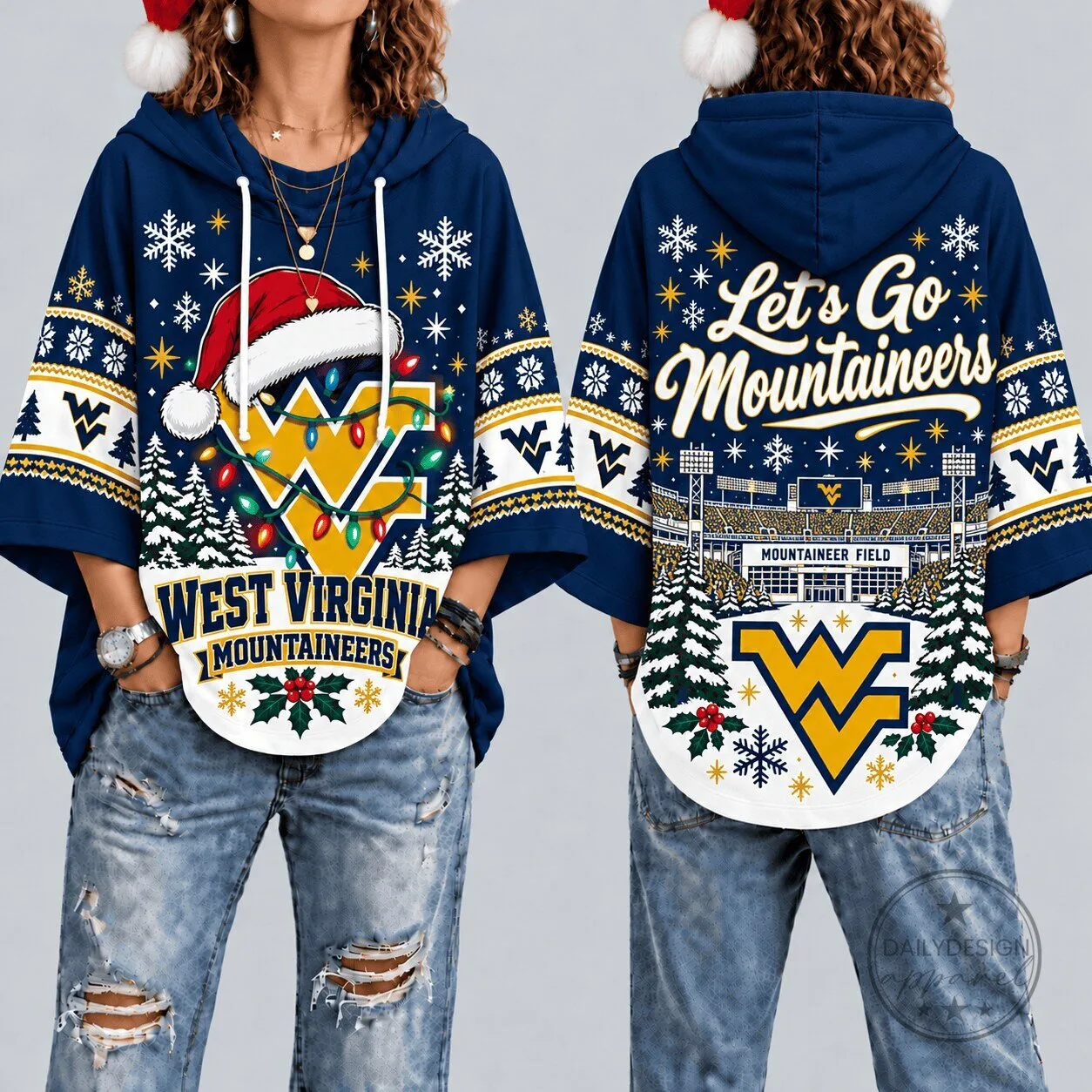 West Virginia Mountaineers Christmas Holiday Ugly Sweater Style Hoodie