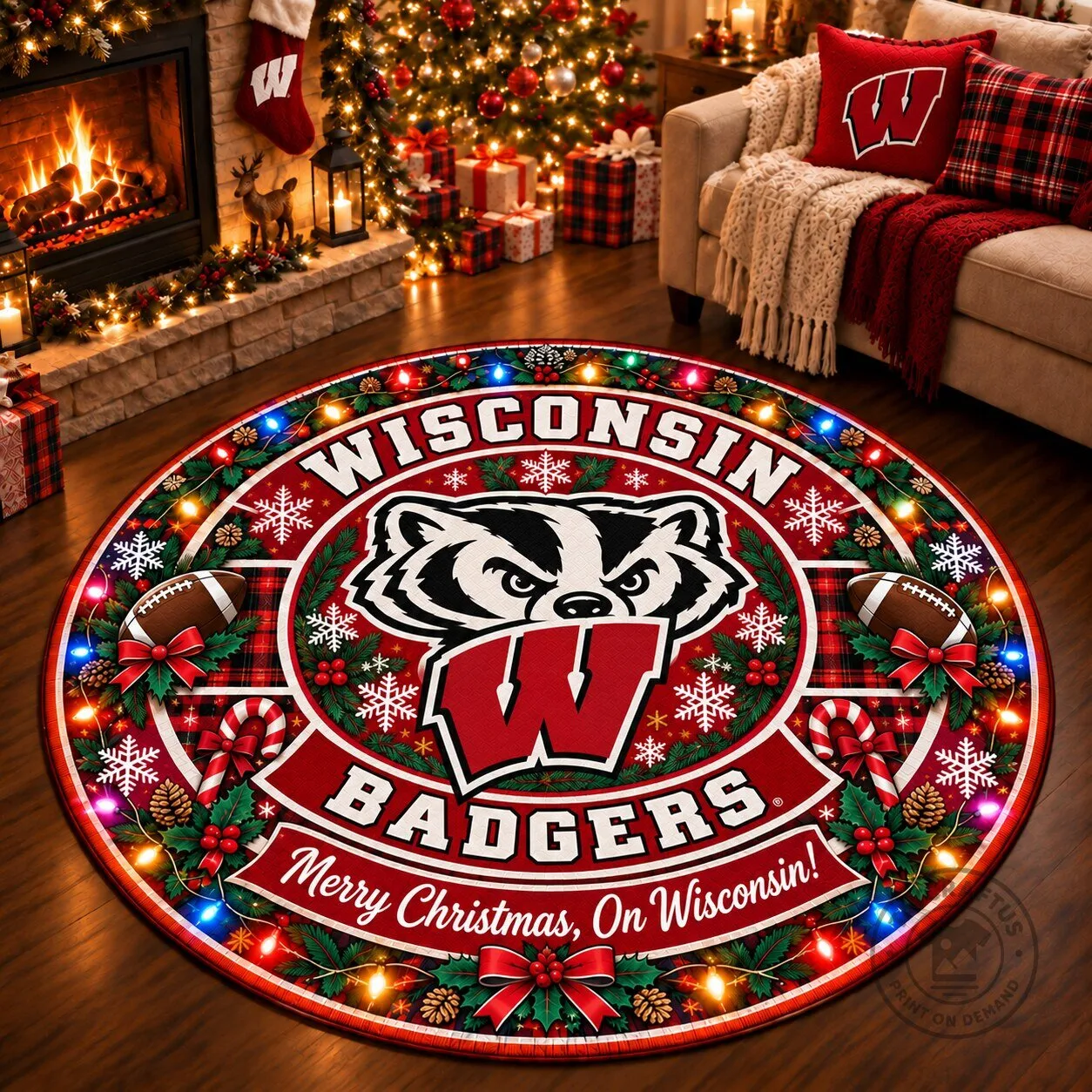 Wisconsin Badgers Christmas Holiday Round Rug - Merry Christmas On Wisconsin! 1 Wisconsin Badgers Christmas Holiday Round Rug - Merry Christmas On Wisconsin!