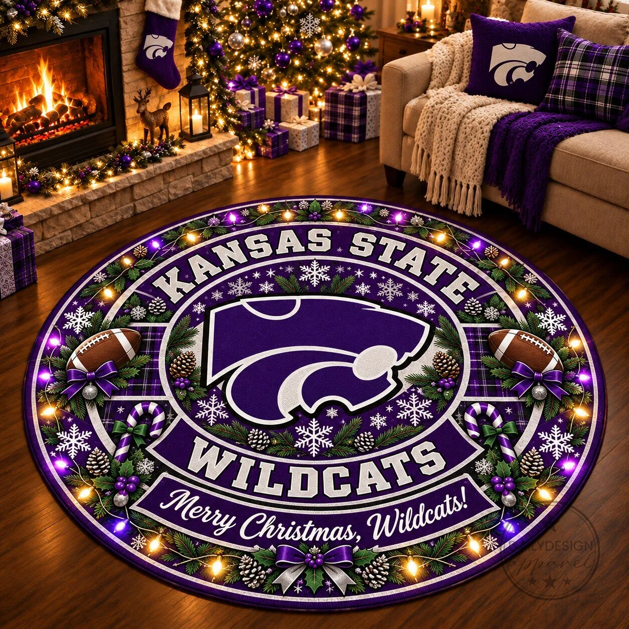 Kansas State Wildcats Christmas Round Rug