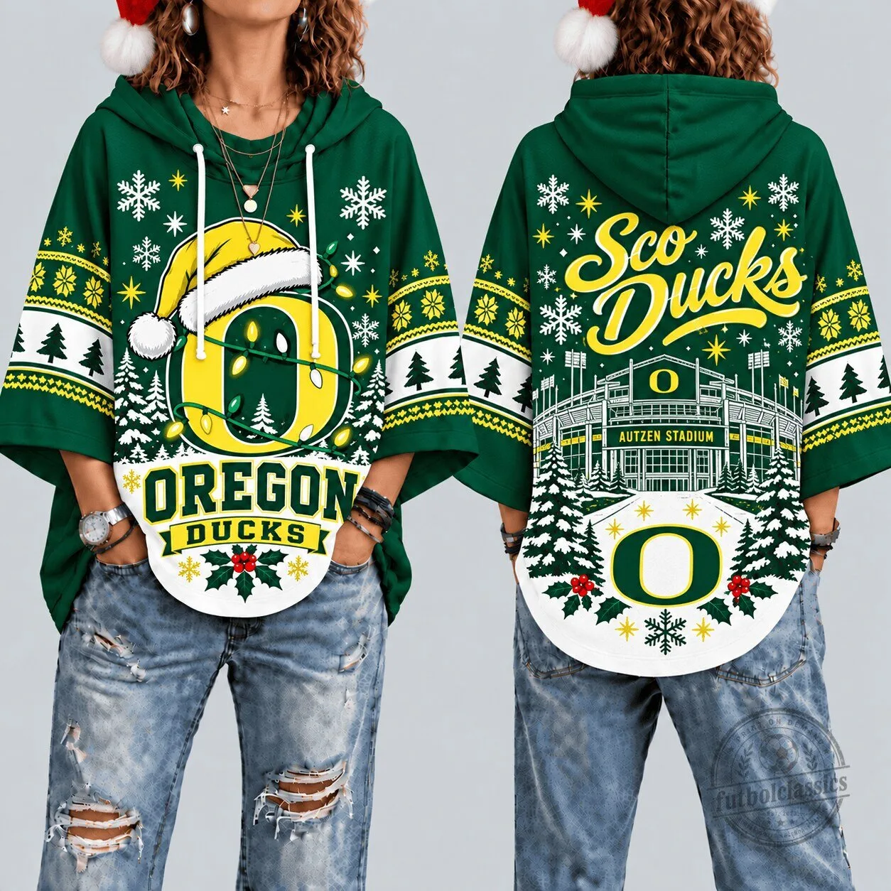 Oregon Ducks Christmas Holiday Ugly Sweater Style Hoodie for Women