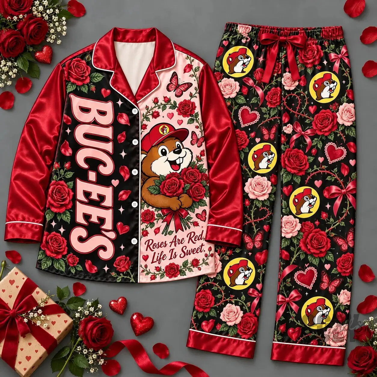 Buc-ee’s Roses Are Red Life Is Sweet Floral Pajamas Set