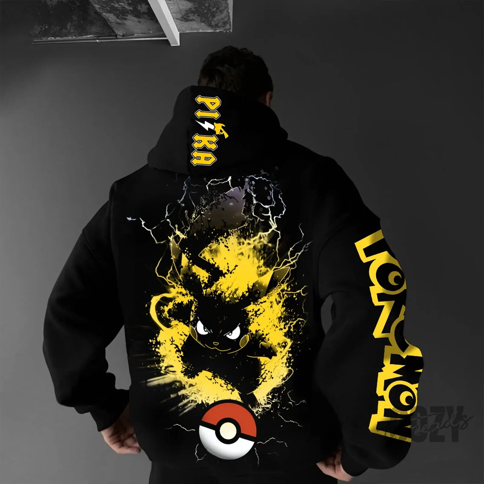 Pikachu Pokemon Electric Type Character Graphic Black Adult Hoodie