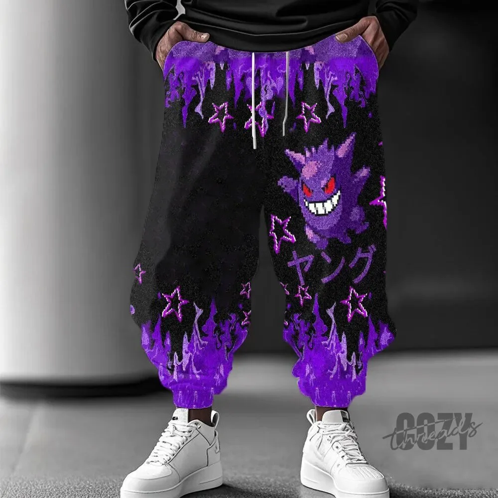 Pokemon Gengar Purple Flame Stars Casual Jogger Pants