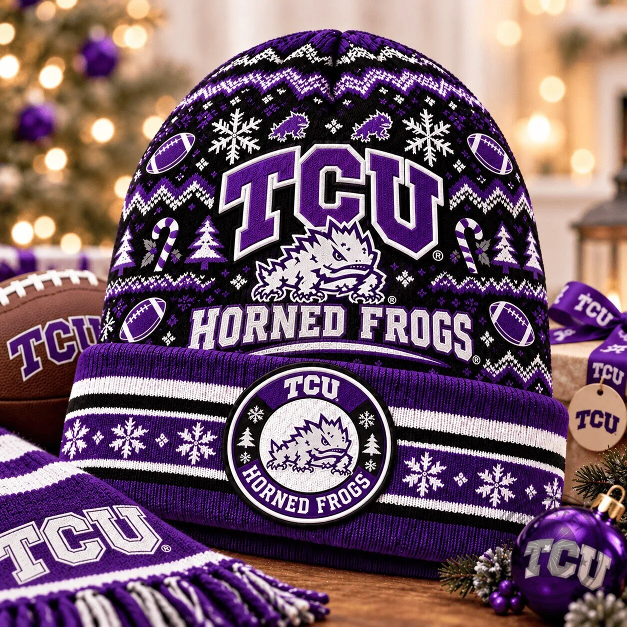 Texas Christian University Horned Frogs Christmas Beanie Hat