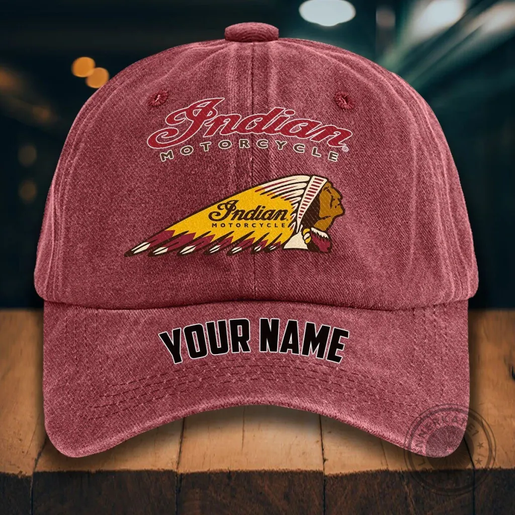 Indian Motorcycle Personalized Washed Denim Cap Hat for Riders Indian Motorcycle Personalized Washed Denim Cap Hat for Riders