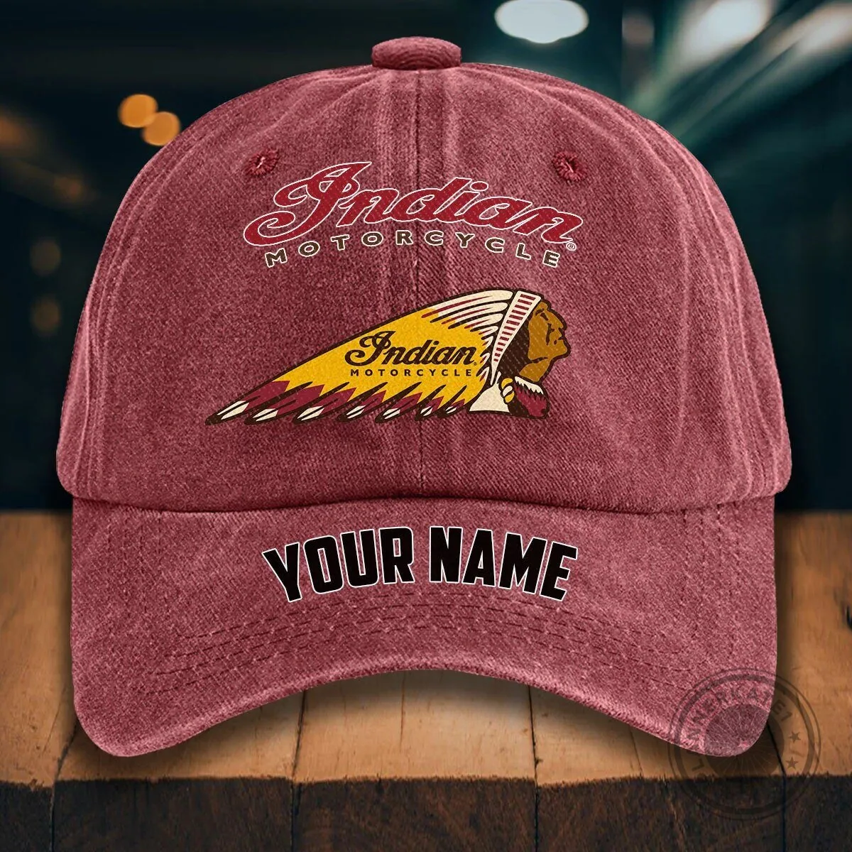Indian Motorcycle Personalized Washed Denim Cap Hat for Riders