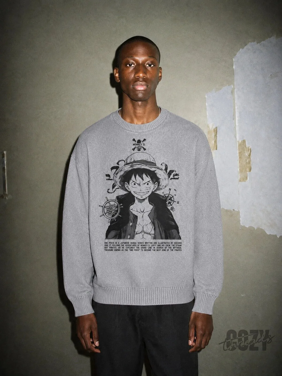 One Piece Monkey D. Luffy Wanted Poster Gray Crewneck Sweatshirt