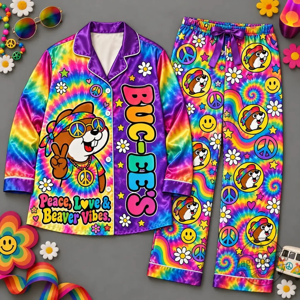 Buc-ee's Peace Love And Beaver Vibes Tie-Dye Pajamas Set Buc-ee's Peace Love And Beaver Vibes Tie-Dye Pajamas Set