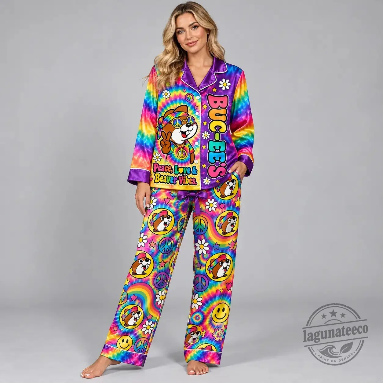 Buc-ee's Peace Love And Beaver Vibes Tie-Dye Pajamas Set 4 Buc-ee