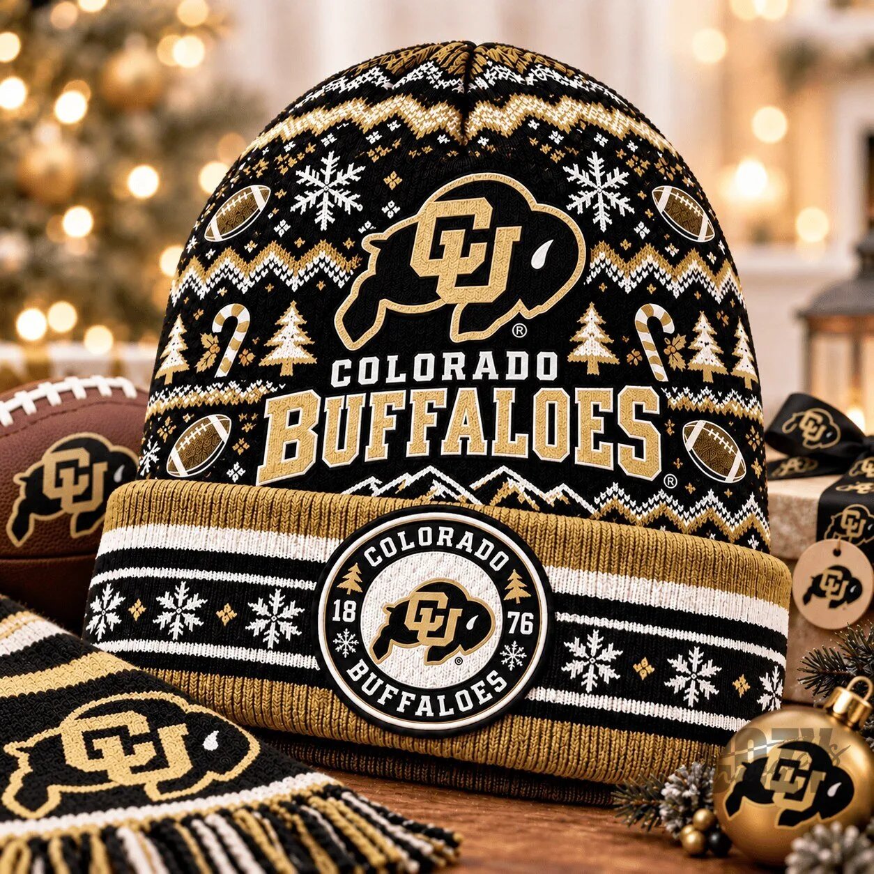 Colorado Buffaloes Christmas Fair Isle Knit Beanie Hat