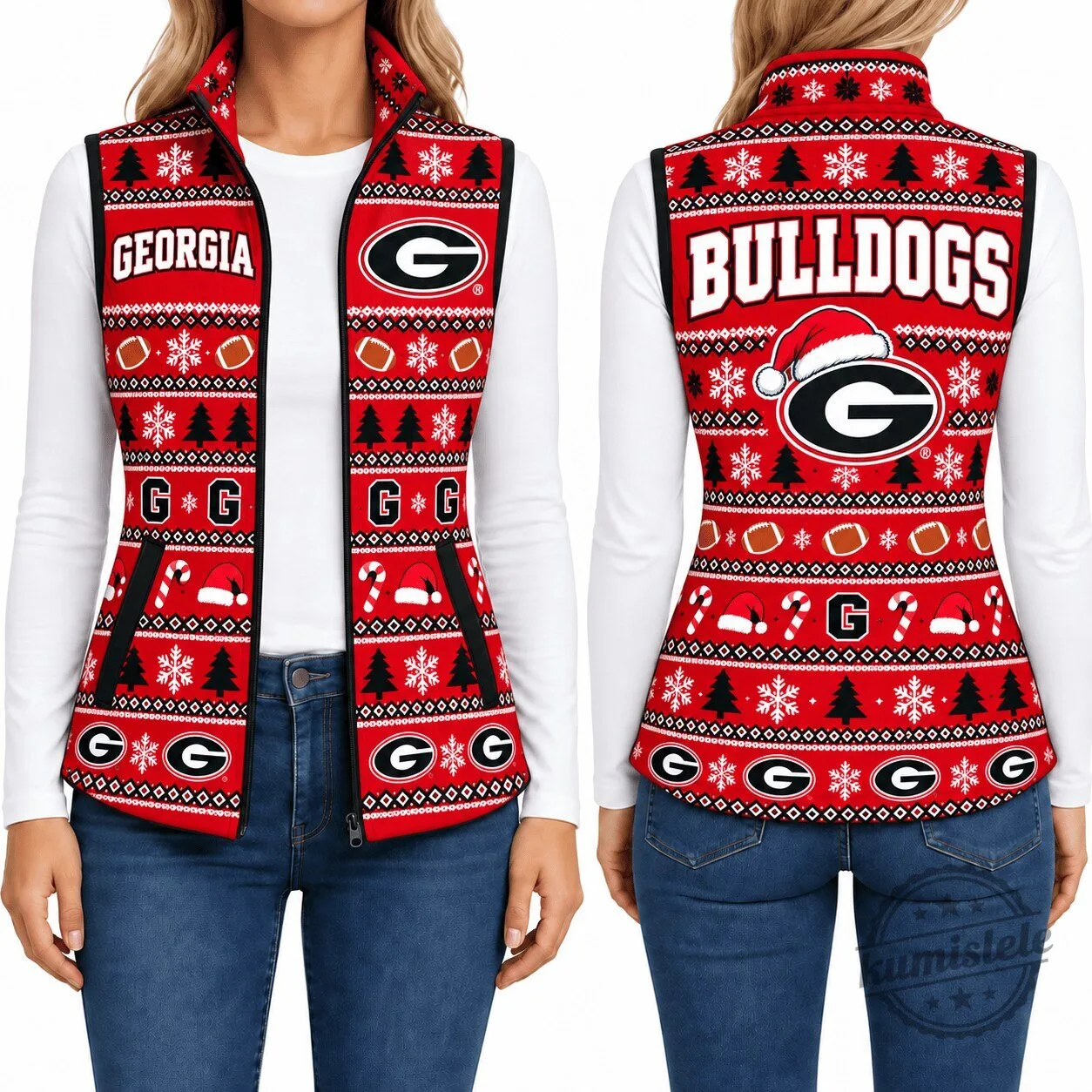 Georgia Bulldogs Ugly Christmas Sweater Style Women's Fleece Vest Jacket 1 Georgia Bulldogs Ugly Christmas Sweater Style Women