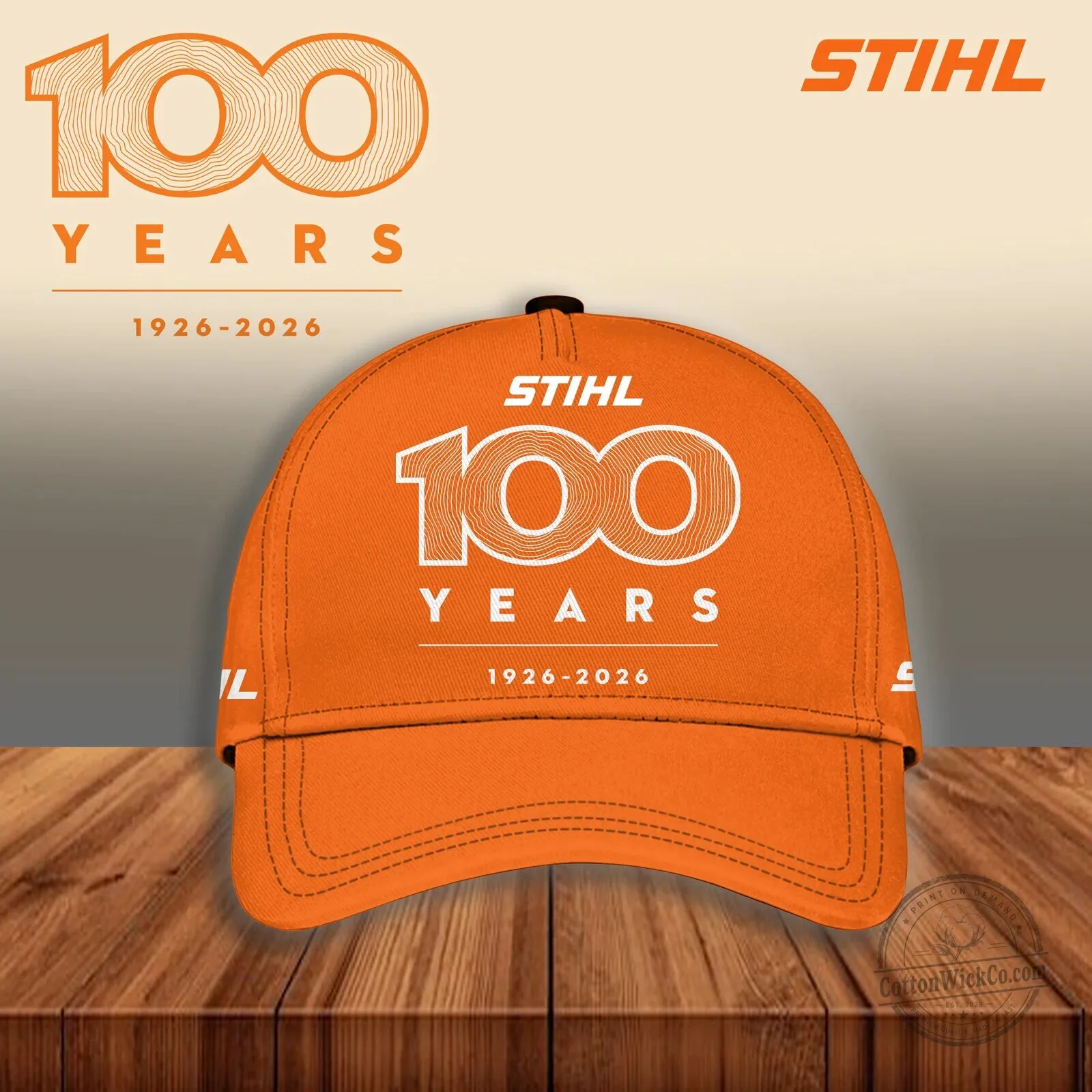 Stihl 100 Years Anniversary 1926-2026 Orange Adjustable Baseball Cap Hat