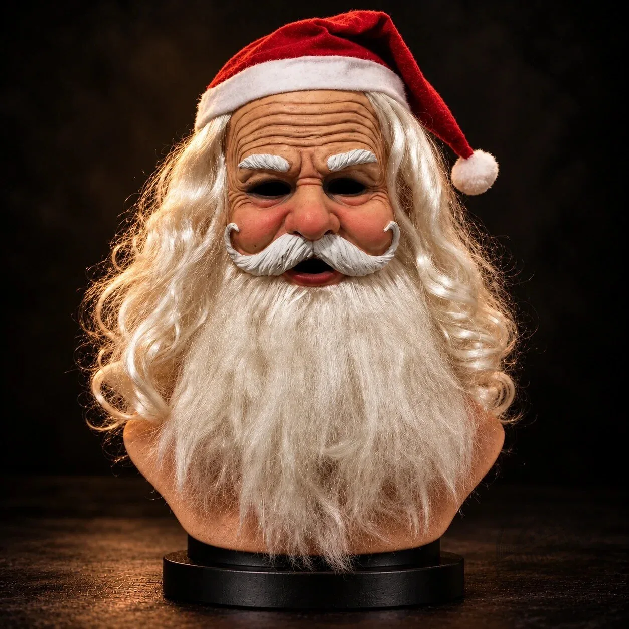Realistic Santa Claus Silicone Mask with Fluffy Fur Beard and Hat