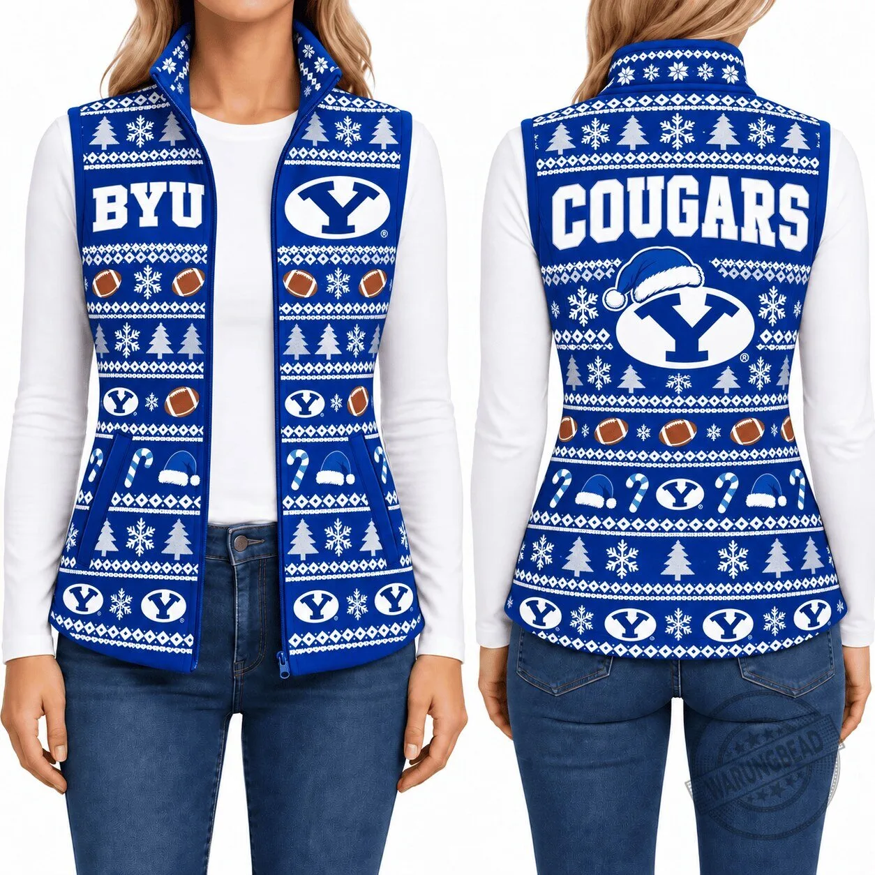 Brigham Young University Cougars Ugly Christmas Pattern Sleeveless Jacket