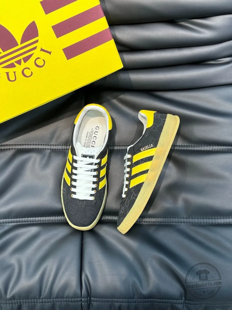 Gucci Adidas Gazelle Black Yellow Stripe Fashion Sneakers Shoes