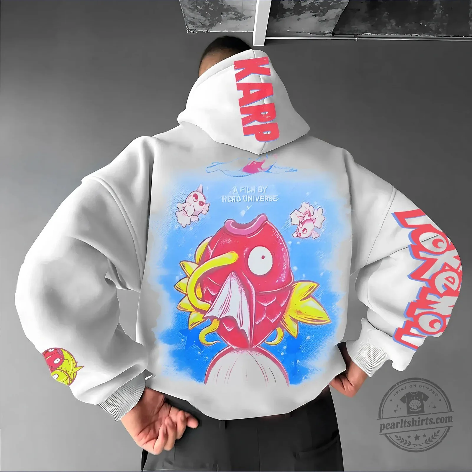 Pokemon Magikarp Fish Anime Character White Graphic Hoodie