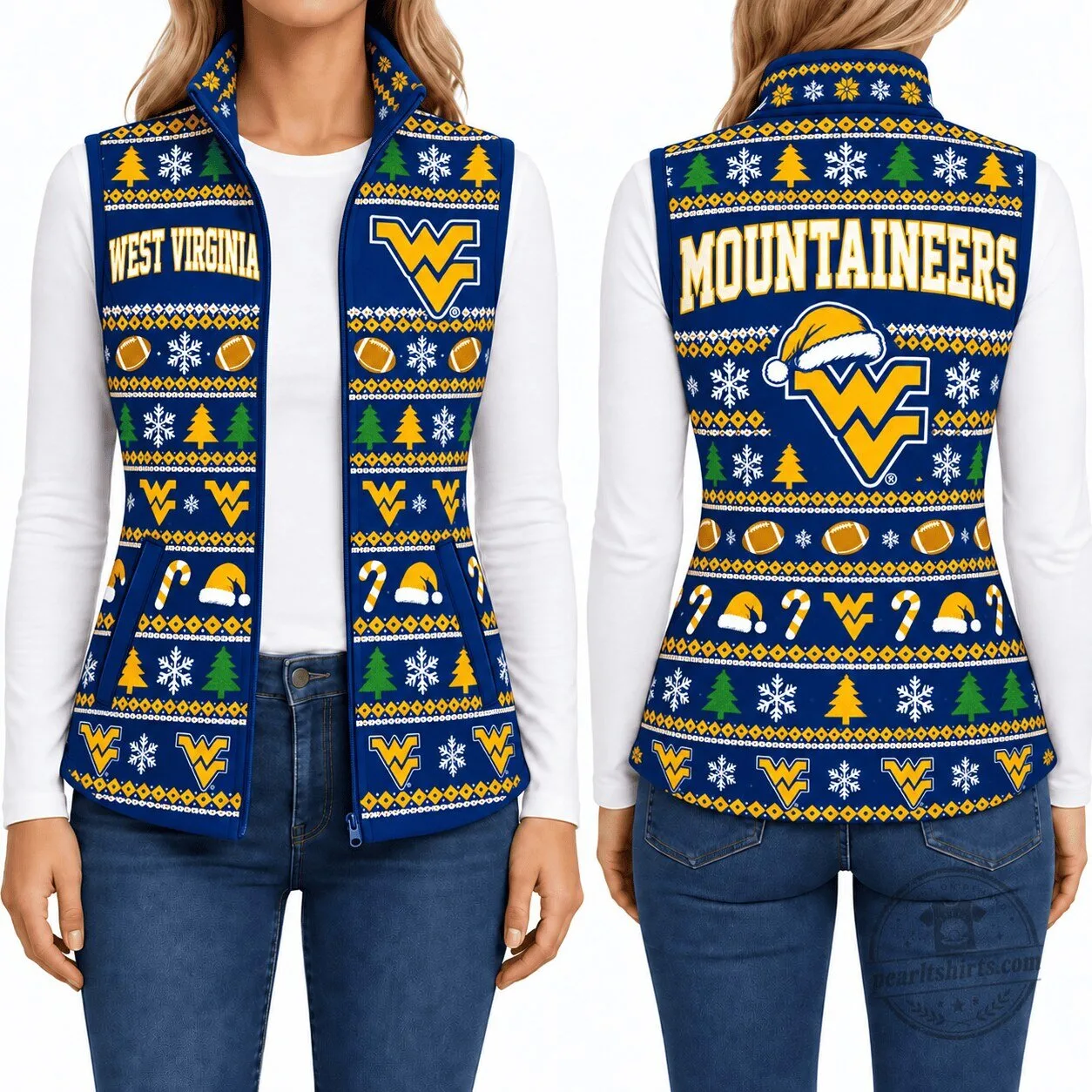 West Virginia Mountaineers Christmas Ugly Sweater Vest Fleece Jacket 1 West Virginia Mountaineers Christmas Ugly Sweater Vest Fleece Jacket