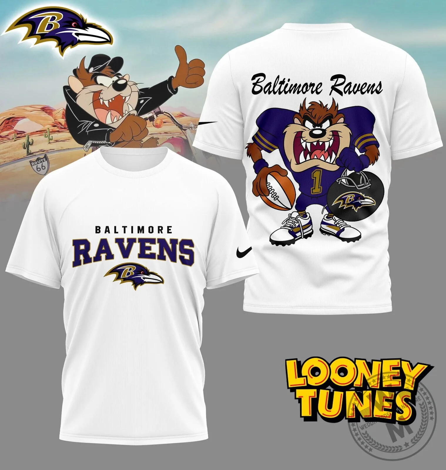 Baltimore Ravens NFL Fan Shirt with Taz Looney Tunes Cartoon Character